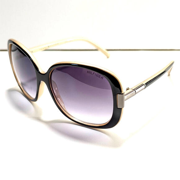 Tommy Hilfiger Janet WP OL90 Large Oval Sunglasses Black & Tan Size: 57[]16 115 - Picture 1 of 11
